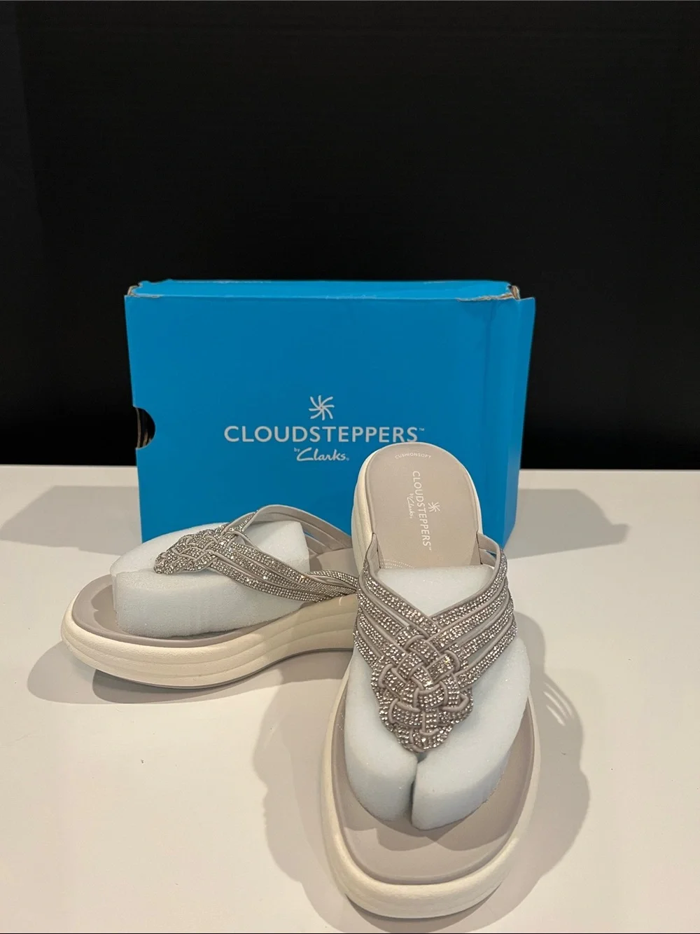 Cloudsteppers by Clarks Women's Cream Beaded Platform Sandals - Picture 1 of 7